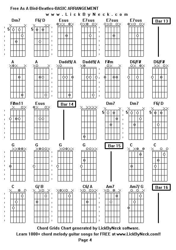 Chord Grids Chart of chord melody fingerstyle guitar song-Free As A Bird-Beatles-BASIC ARRANGEMENT,generated by LickByNeck software.